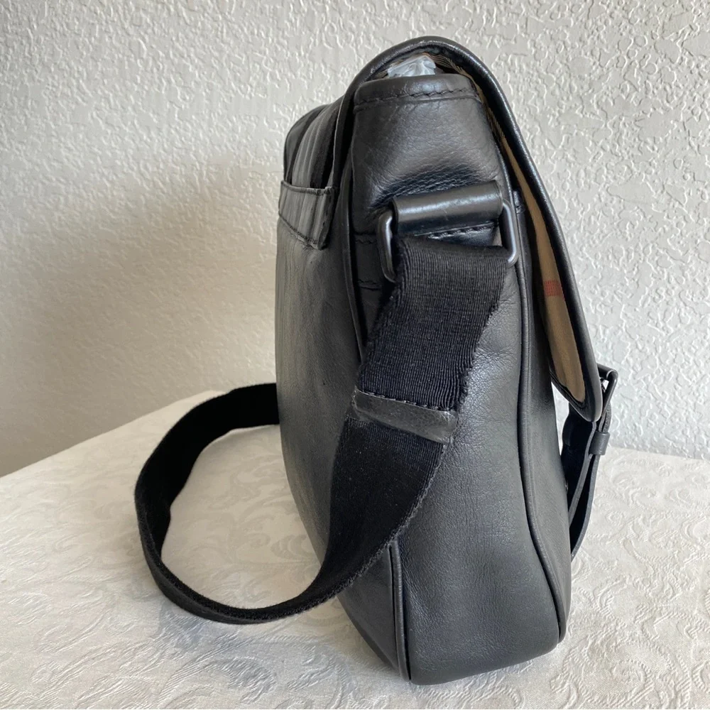 Burberry black leather messenger bag